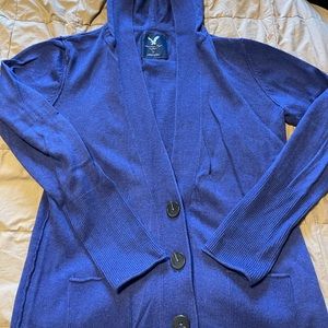 american eagle blue hooded cardigan